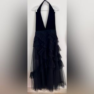 BCBGMAXARIA TULLE VELVET LONG DREAS WORN ONCE.